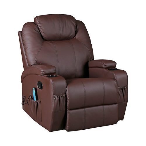 Heated Massage Chair – Brown PU Leather 360° Swivel Recliner