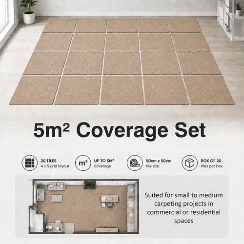 Carpet Tiles – Pack of 20 Beige Squares Covering Up to 5m²
