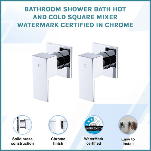 Bathroom Shower Bath Hot and Cold Square Mixer WATERMARK Certified - Chrome