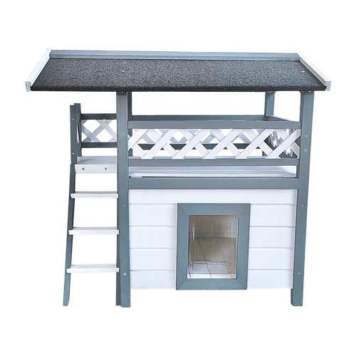 Cat House Weatherproof 2-Story Indoor Outdoor Wooden Shelter Bitumen Roof