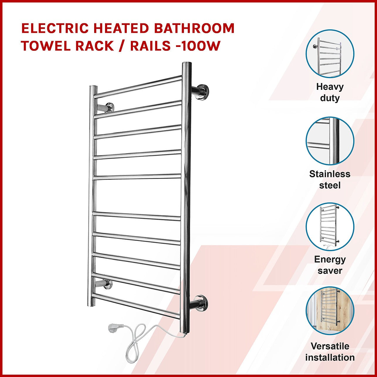 Electric Heated Bathroom Towel Rack Rails 100w DIY Renovation Bathroom Accessories