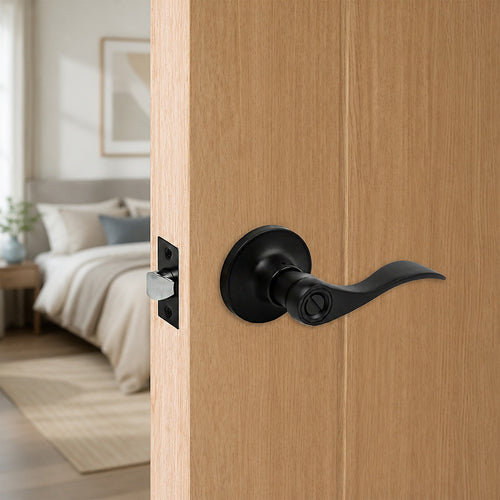 Door Handle Set Lever – Privacy Function with Wave-style Black Design and Functional Style