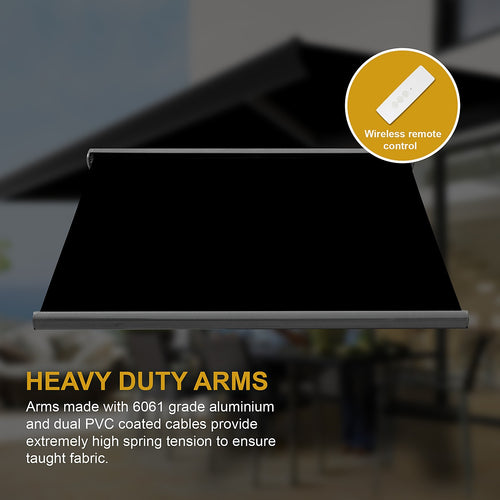 Heavy Duty Full Cassette Retractable Awning: Motorised 5.5x3m Black Sunshade