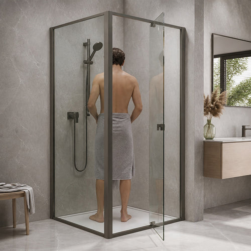 Semi-Frameless Shower Screen – Gunmetal, Front: (98~106)x195cm, Side: (77~80)x195cm