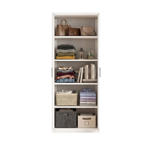 80x200cm 2-Door White Steel Shelf Wardrobe with Gold Handle Storage Cabinet