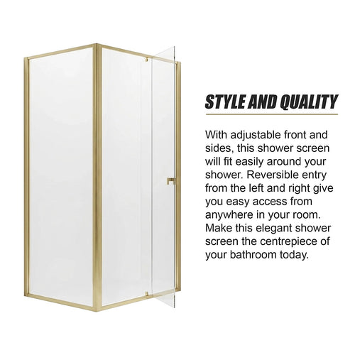 Adjustable Semi Frameless Shower Screen Front: (98~106)x195cm with Gold Hardware and Side: (77~80)x195cm