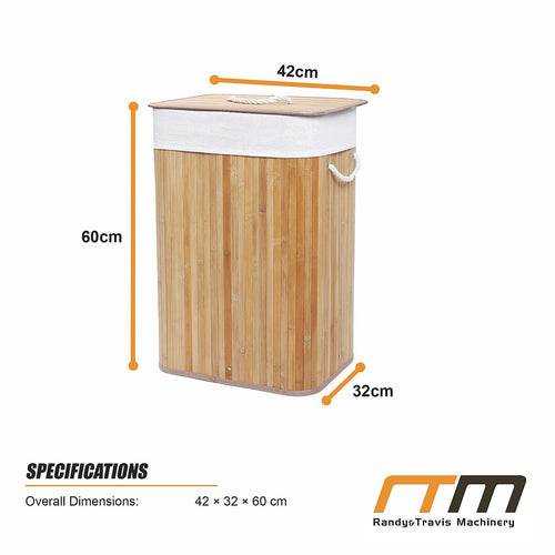 72L Wood Bamboo Laundry Hamper with Lid & Removable Liner Bag