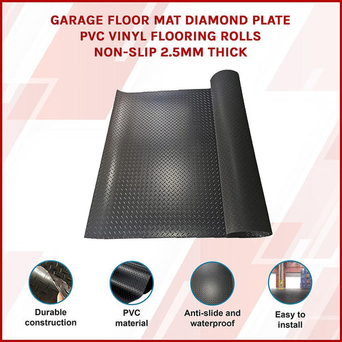 Garage Floor Mat Diamond Plate PVC Vinyl Flooring Rolls Non-Slip 2.5mm Thick