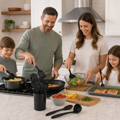 Silicone Kitchen Utensil Set – Black 11-Piece Set with Holder