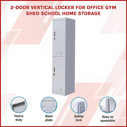 2-Door Grey Locker Cabinet Padlock-operated – Secure & Durable