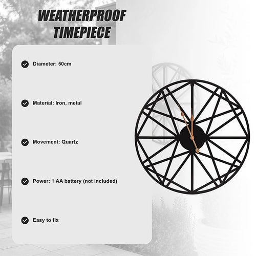 Large Metal Outdoor Wall Clock – Weather-Resistant Design for Garden or Home Décor