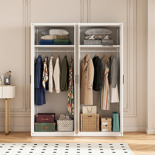 160x200cm 4-Door White Steel Hanging Wardrobe with Black Handle Storage Cabinet