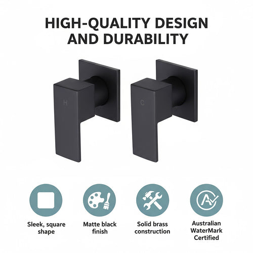 Bathroom Shower Bath Hot and Cold Square Mixer WATERMARK Certified - Black