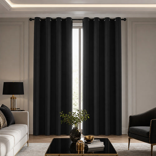 Black 2X Blockout Curtains – Blackout Window Draperies Pair with Eyelets for Bedroom 132x274cm