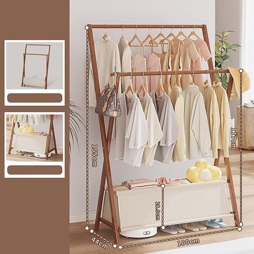 100cm Clothes Rail Rack Rack Garment Rack Freestanding Hanger Bedroom Clothing Rack With Lower Storage Shelf - Dark Wood