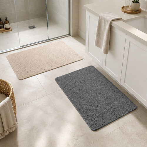 Non Slip Shower Mat 2 Pack Fast Draining PVC Bathroom Mats Beige & Grey