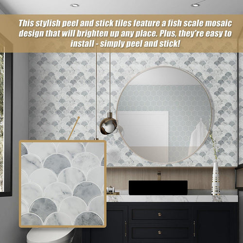 Tiles 3D Peel and Stick Wall Tile  Fish Scale Mosaic 10 Sheets