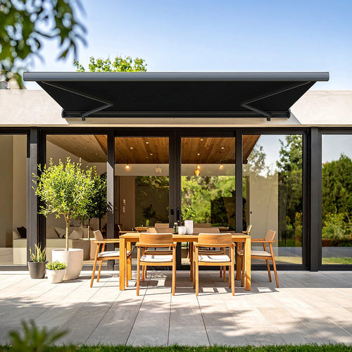Heavy Duty Full Cassette Retractable Awning: Motorised 5x3m Black Sunshade