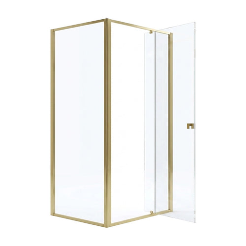 Adjustable Semi Frameless Shower Screen Front: (98~106)x195cm with Gold Hardware and Side: (89~92)x195cm