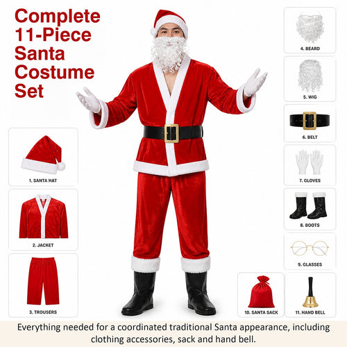 Adult Santa Costume Professional Suit Large with Complete Accessories Set