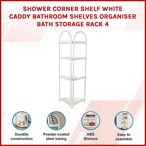 Shower Corner Shelf White Caddy Bathroom Shelves Organiser Bath Storage Rack 4