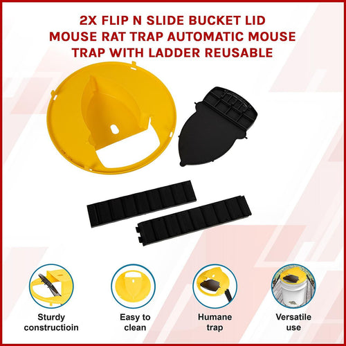 2x Flip N Slide Bucket Lid Mouse Rat Trap Automatic Mouse Trap With Ladder Reusable