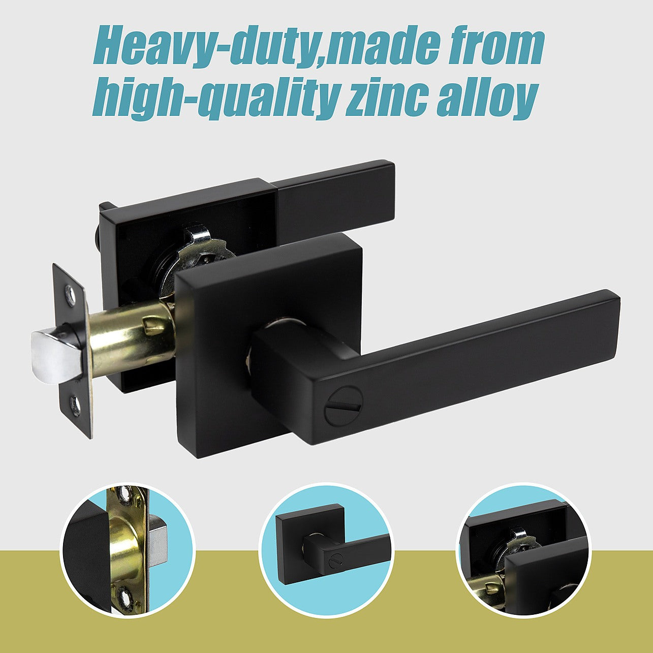 Door Handle Set Lever Privacy Function Square Black - Privacy - Square ...