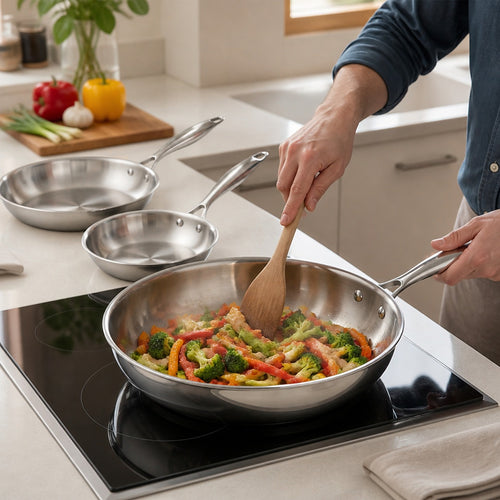 Tri Ply Stainless Steel Frying Pan Set 24 28 32cm Induction