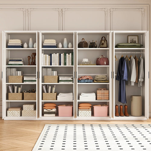 320x200cm 8-Door White Steel 1 Hanging and 3 Shelf Wardrobe with Black Handle Storage Cabinet