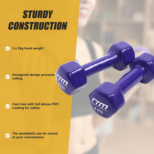 2kg Dumbbells Pair PVC Hand Weights PVC Coated