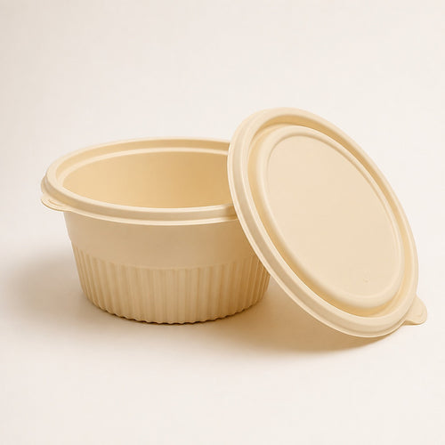 100PCS Corn Starch Food Containers with Lids Round Takeaway Boxes 1000mL