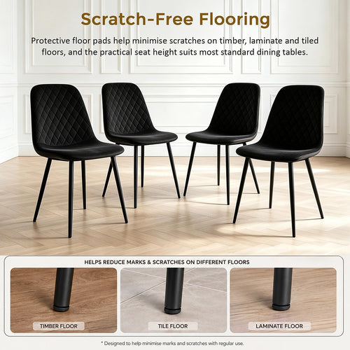 Dining Chair Set of 4 Faux Suede Upholstered Metal Legs Padded Kitchen Dining Chairs Suede Black