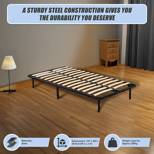 King Single Metal Bed Base with Slats – Heavy-Duty Steel Frame