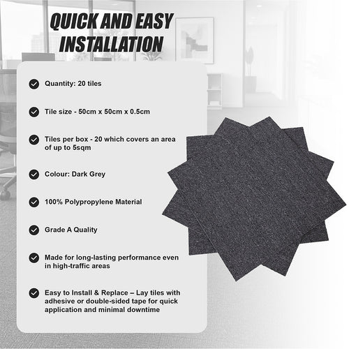 5m² Dark Grey Carpet Tiles Set – Commercial & Home Flooring for Office, Retail & Living Areas