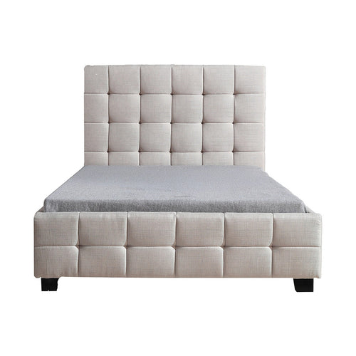 King Single Deluxe Beige Linen Fabric Upholstered Bed Frame with Headboard & Slats
