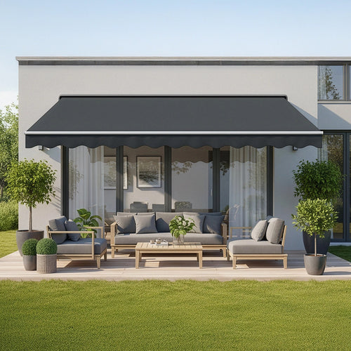 Automatic Retractable Awning 4x3m - Grey Outdoor Wall Sunshade