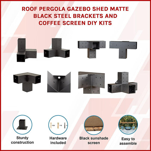 Roof Pergola Gazebo Shed Matte Black Steel Double with Coffee Screens Brackets DIY Kits