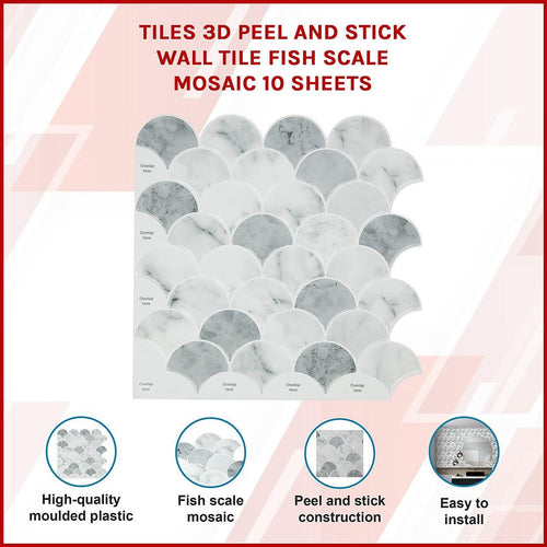 Tiles 3D Peel and Stick Wall Tile  Fish Scale Mosaic 10 Sheets