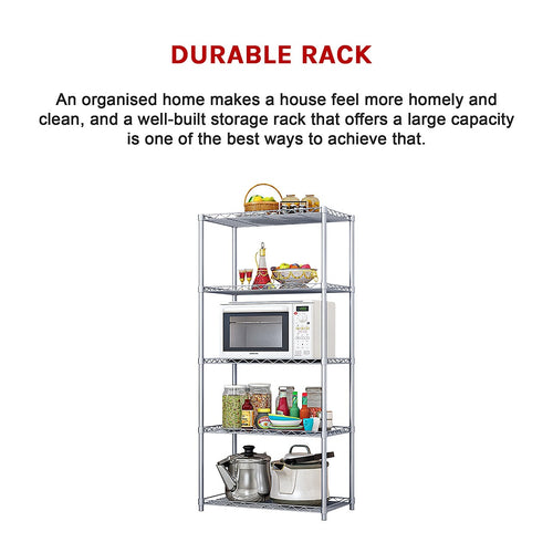 5 Tier Silver Metal Storage Rack Shelving Wire Shelf