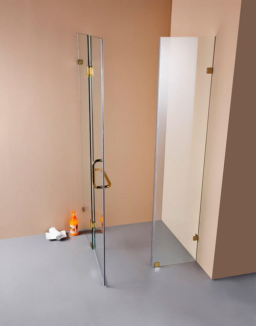 Frameless 10mm Glass Shower Screen - 1000 x 1000mm - Gold Hinges/Brackets and Round Handle