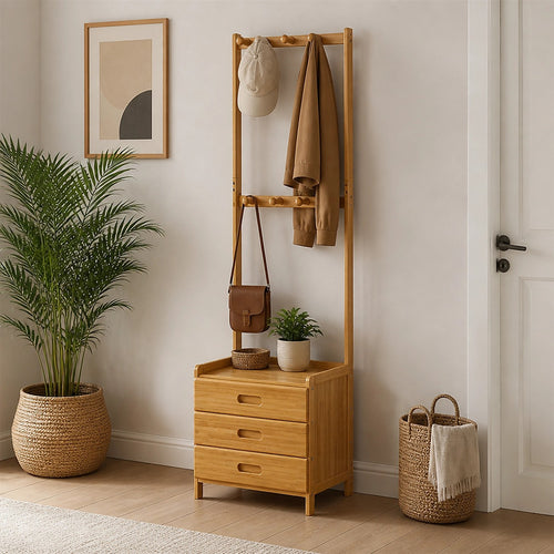 42x165cm Wooden Hall Stand with Drawer – Modern Minimalist Floor Coat Rack in Wood