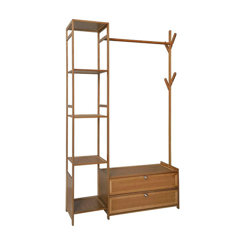 100cm Clothes Rack Stand Storage Shelves Modern Coat Tree - Dark Wood