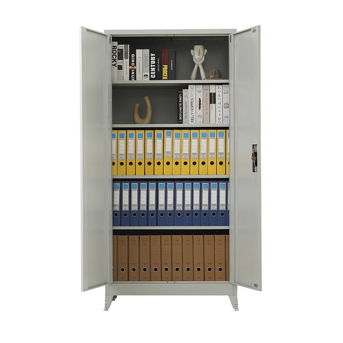Double-Door Metal Cabinet with 4 Shelves – Office, Garage, or Home Storage in Grey with Legs