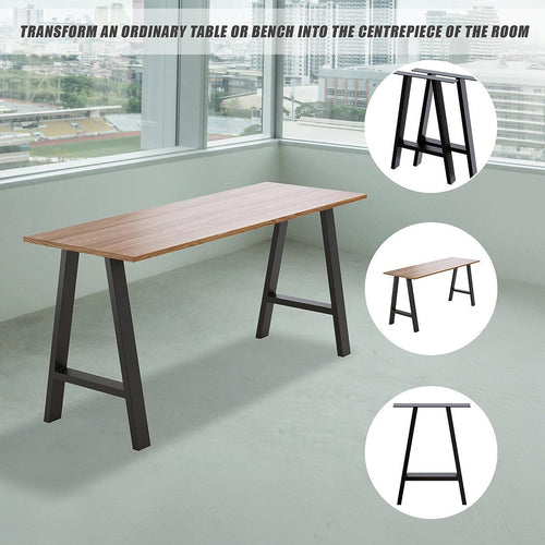 2x Rustic Dining Table Legs Industrial Vintage 71cm - Black