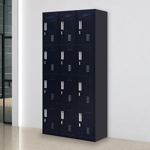Black 12-Door Locker for Office Gym Shed School Home Storage - Padlock-operated