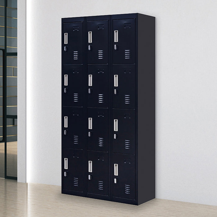 12 Door Locker for Office Gym School Home in Black - Padlock-operated