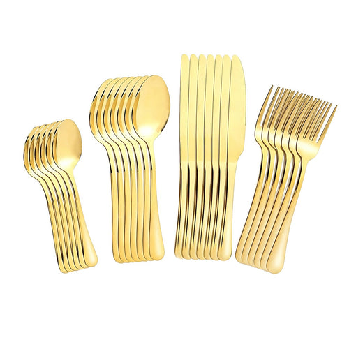 24 Piece Gold Cutlery Set Stainless Steel Dinnerware