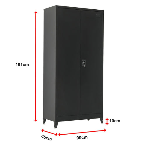 Double-Door Metal Cabinet with 4 Shelves – Office, Garage, or Home Storage in Black with Legs