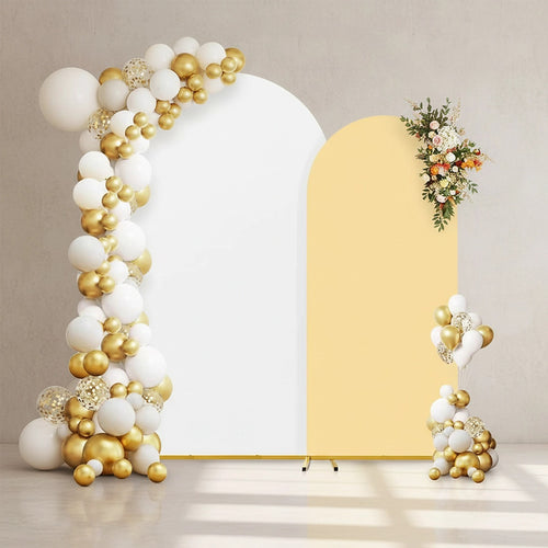 Arch Backdrop Stand with White & Yellow Covers for Weddings & Events
