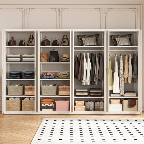 320x200cm 8-Door White Steel 2 Hanging and 2 Shelf Wardrobe with Gold Handle Storage Cabinet